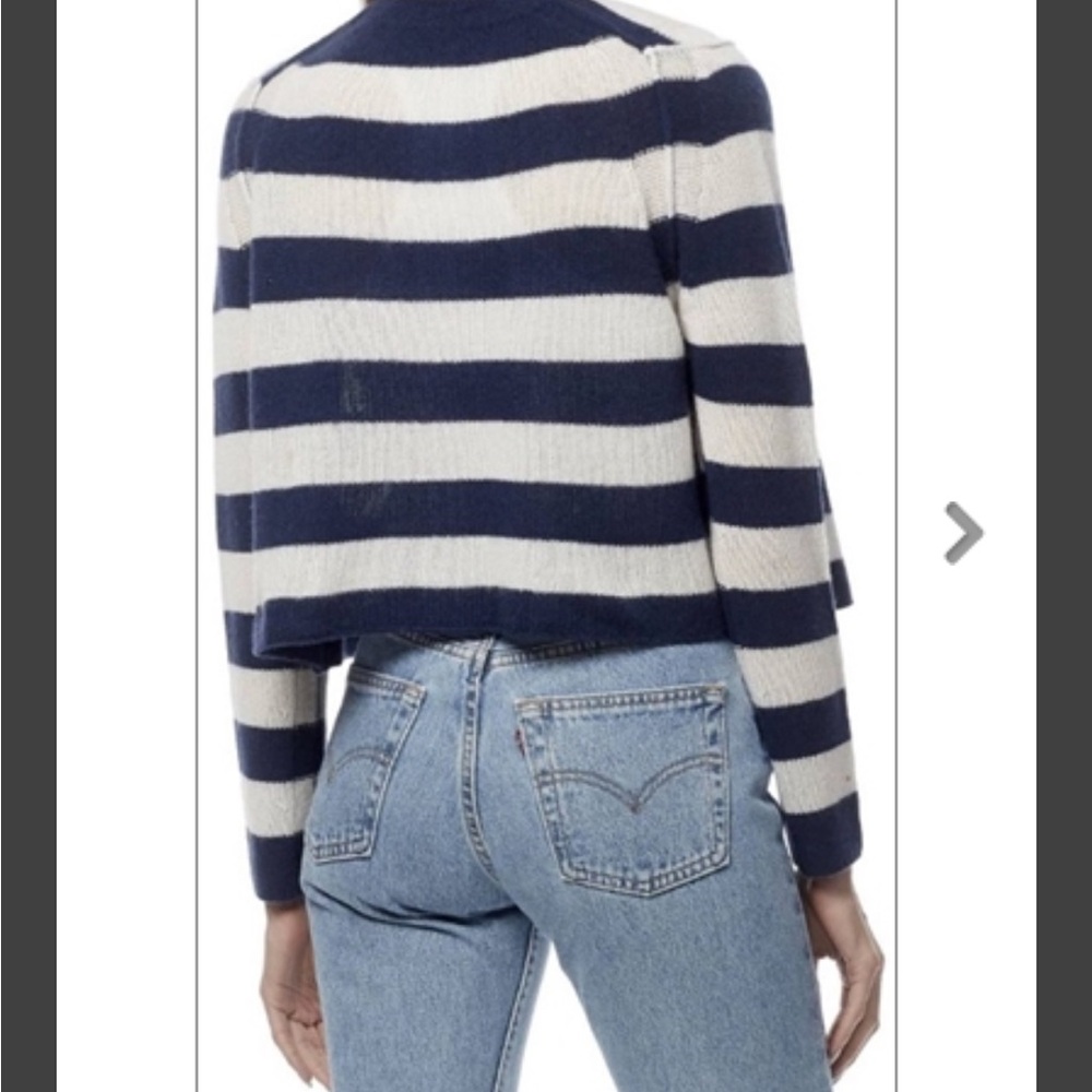 NWOT 360 Cashmere Mariner/Chalk Navy and Cream Striped Cardigan - Picture 6 of 7